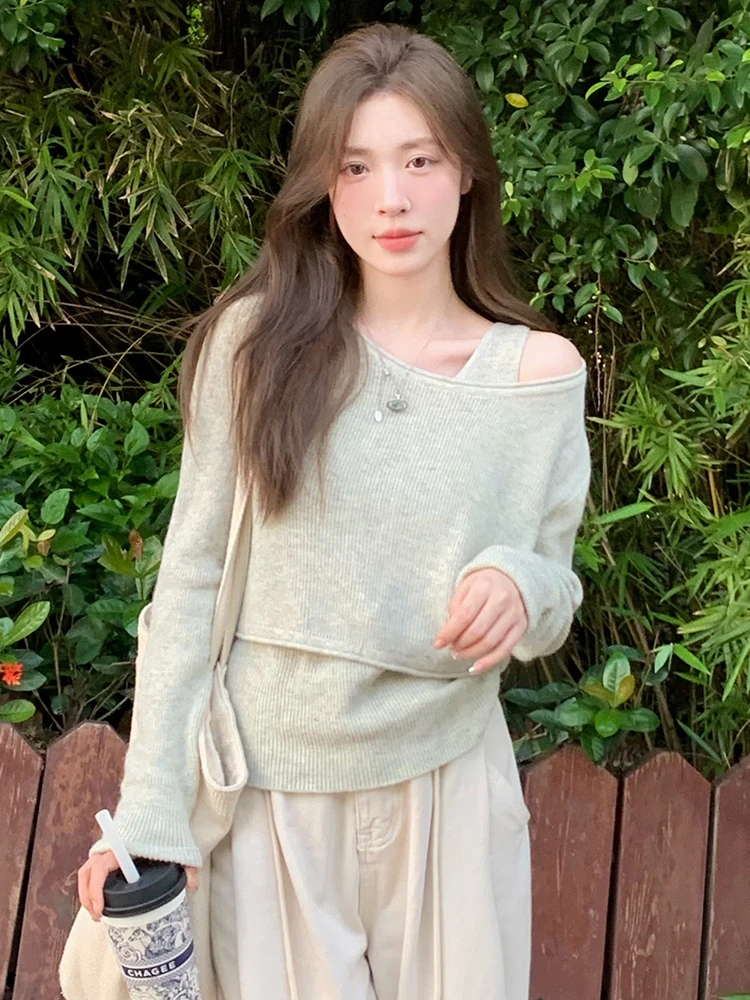 

Весенне-осенний вязаный комплект из двух предметов: модный красивый топ с длинными рукавами и короткая юбка для женщин