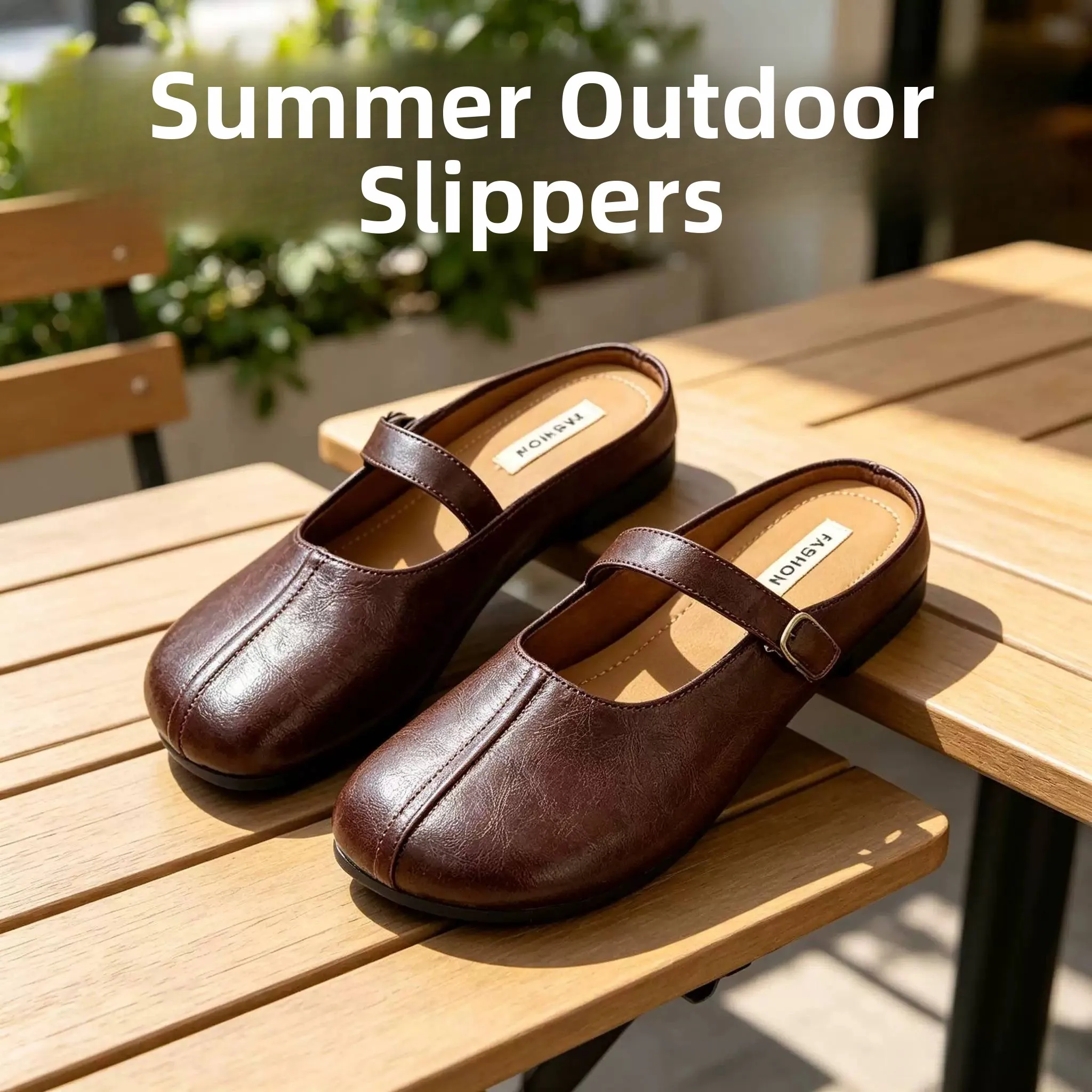 Fashionable Casual Summer 2026 Women's Outdoor Wear Match All Headed Sandals Black Flat Heel Striped PVC Bottom All-Match San...
