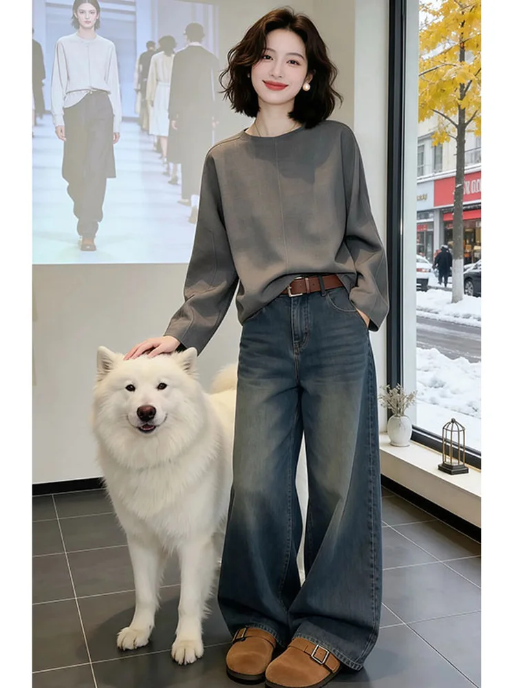 

Loose Long Sleeve round Neck Shirt Women's plus Size Spring Autumn New Style Casual Fashion Slimming Versatile Loose Top