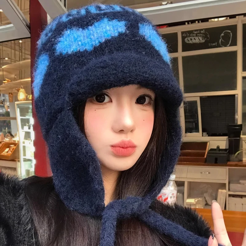 

Ins Fair Island Style Love жаккардовые вязаные женские шапки осень и зима для путешествий теплая защита ушей милые плетеные шапочки