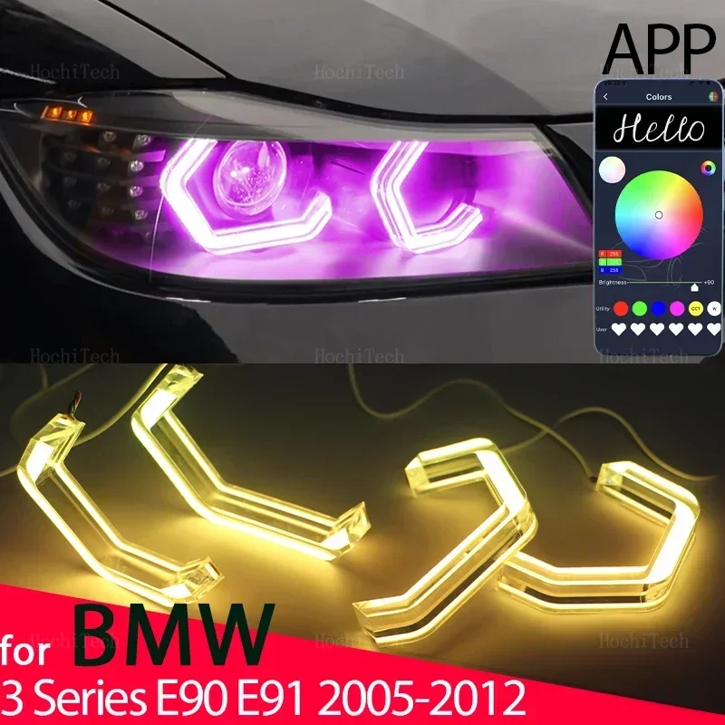 For BMW 3 Series E90 E91 2005-12 316i 318i 320i 328i 330i 335i 320d Multi-colored Ring Angel Eyes RGB M4 Style LED App Control
