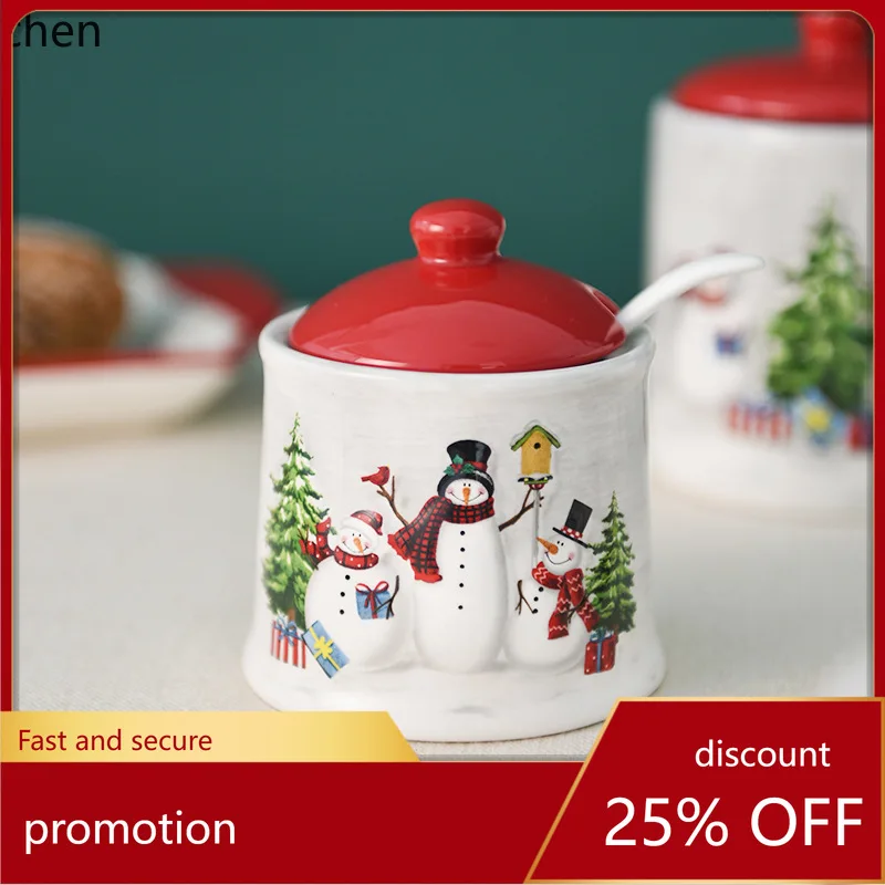 

Zml ceramic seasoning jar multifunctional seasoning kitchen sugar jar salt jar with spoon tableware