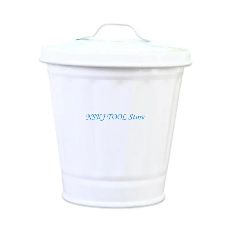L8RC Distinctive Iron Small Trash Can With Lid For Bathroom Bedroom Rubbish Bin
