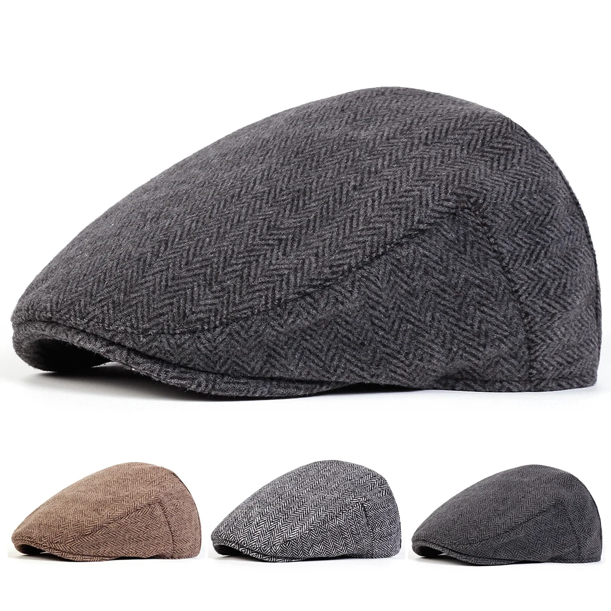Unisex Furry Herringbone Grid Newsboy Caps Britische Maler Hüte Frühling Winter Flache Schirmmütze Hip Hop Baskenmützen