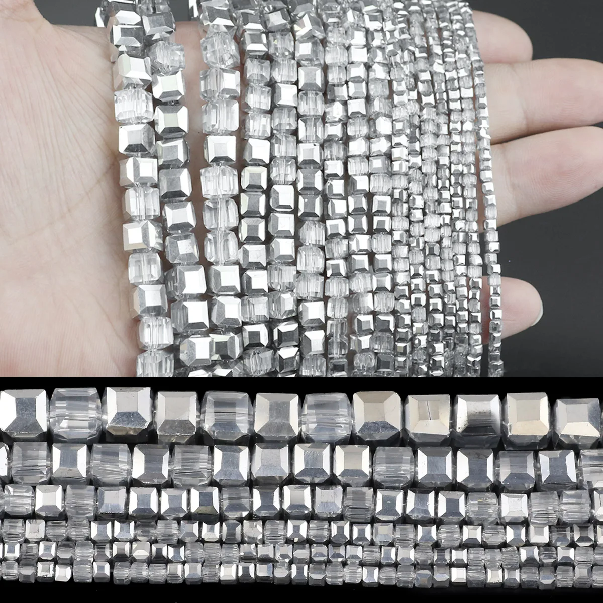 30~200pcs 2/3/4/6/7mm AB Half Silvery Square Austrian Crystal Glass Spacer Loose Beads For Jewelry Making Bracelet Necklaces DIY