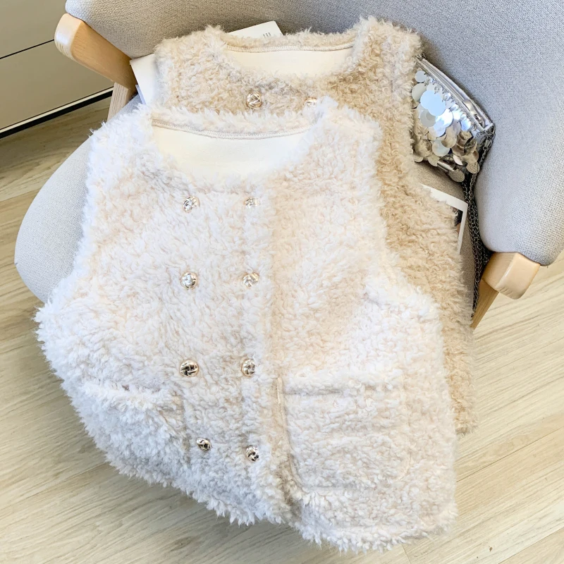 Women's Khaki round Neck Long Sleeve Open Cardigan Vest Cotton French Elegant Streetwear Autumn Winter Casual Vintage Top Vest