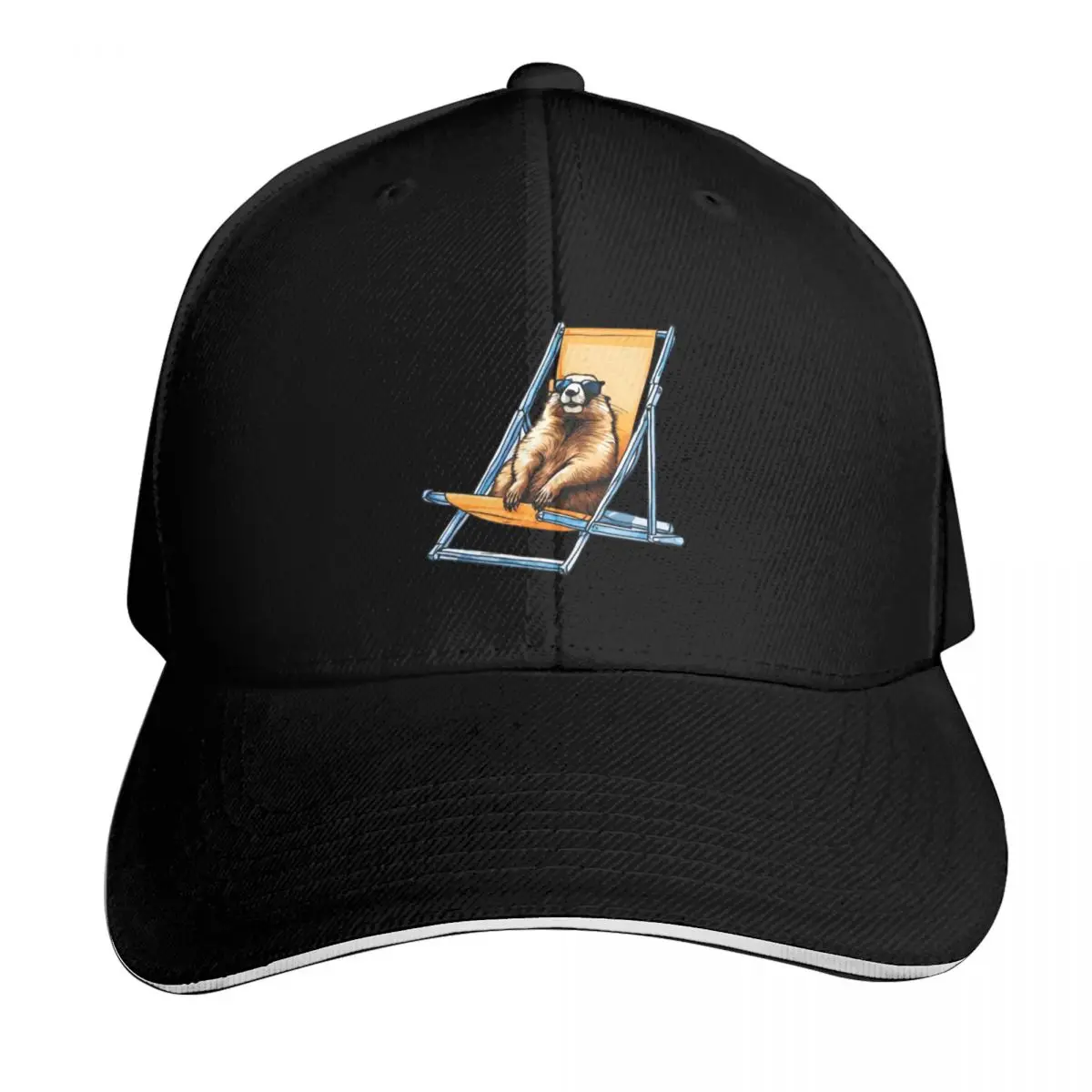 Relaxed Marmot with Glasses on a Deckchair Baseball Cap Men Women Casual Summer Sport Sun Cap