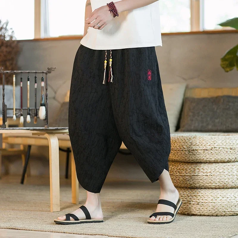 Japanese Kimono Traditional Shorts Men\'s Asian Clothing Bathing Pants Casual Loose Men\'s Japanese Yukata Linen Wide Leg Trousers