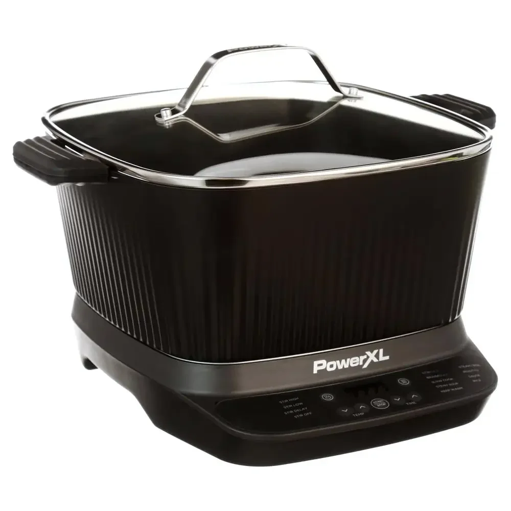 Power XL Family Size 7.5Qt StirMax Multi-Cooker with Auto Stir/Shred Paddle 9 Presets Ceramic Coated Pot Glass Lid Dishwasher