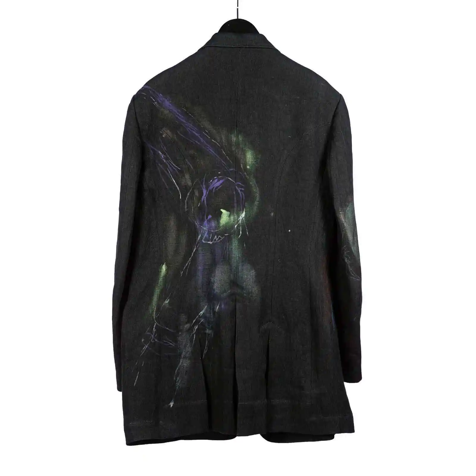 TOP-YAMAMOTO Japanese Original Design Dark and Niche Black Printed Linen Loose Suit