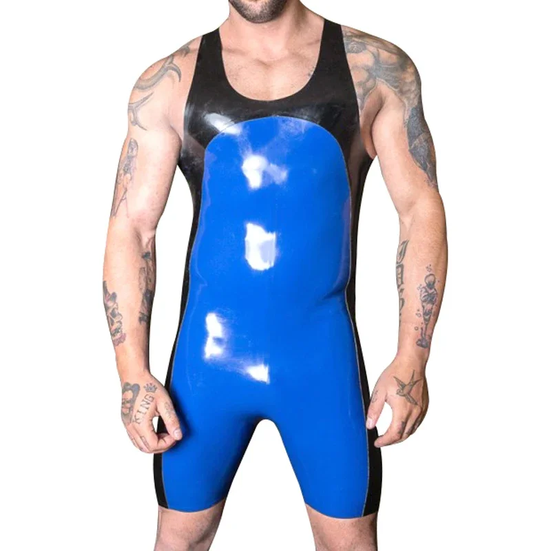 Black And Blue Sexy Latex Surfsuits Bodysuit Without Zipper Rubber Swimsuit Body Suit Catsuit Zentai   S-XXL