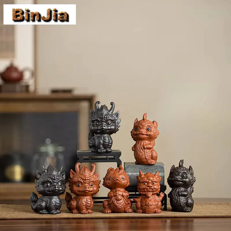 

Chinese Yixing Purple Clay Tea Pet Lovely Zodiac Dragon Statue Ornaments Figurine Handmade Sculpture Crafts Set Decor Supplies