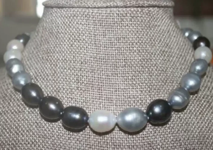 17"10-14mm south sea white tahitian black baroque pearl necklace