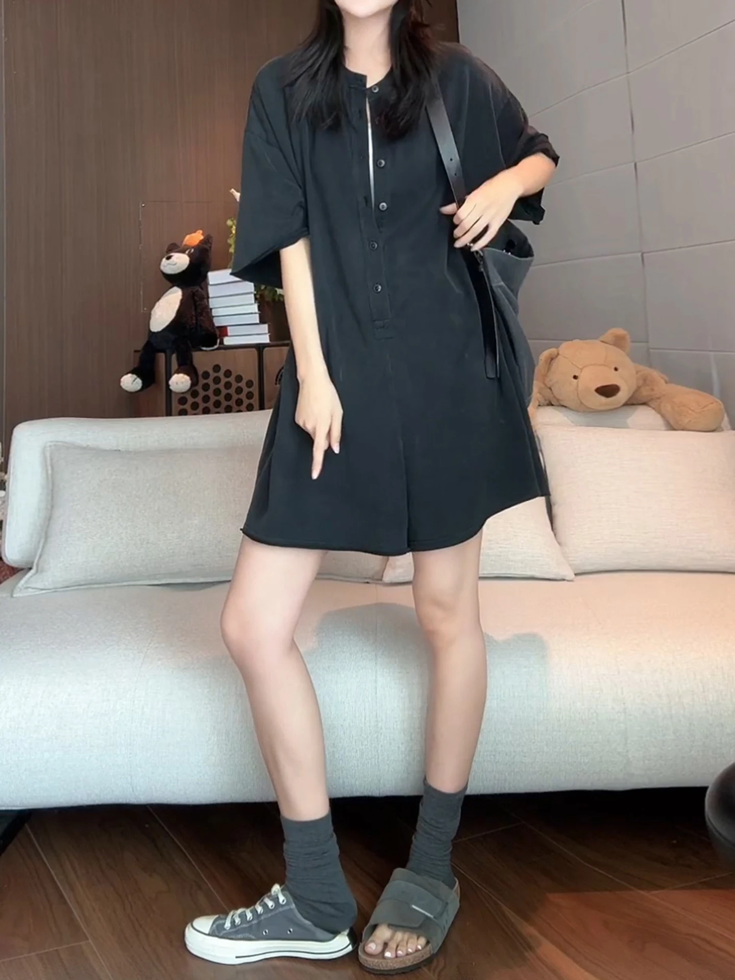 

American Style Casual Wide Leg Jumpsuit Women's Summer New Unique Super Beautiful Short Pants High Waist Straight Tube Pants