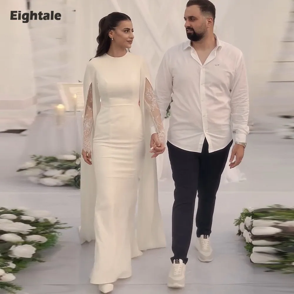 

Eightale арабские свадебные платья по индивидуальному заказу с круглым вырезом и длинными рукавами, накидка, мусульманское свадебное платье цвета слоновой кости