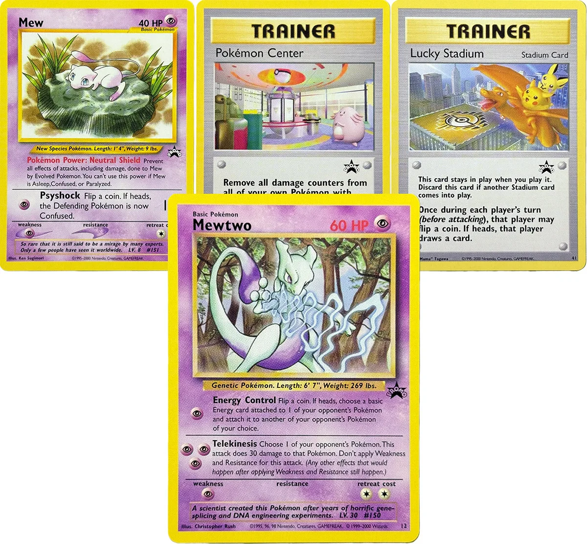 

PTCG Proxy Cards (Wizards Black Star Promos) Mewtwo Lucky Stadium Mew Game Collectible Trading Card for PTCG Battles