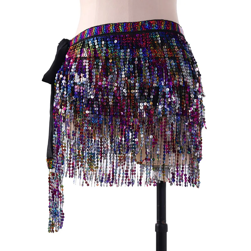 New professional dance tassel waist chain belly dance dress sequin belly dance belt hip handkerchief belt women