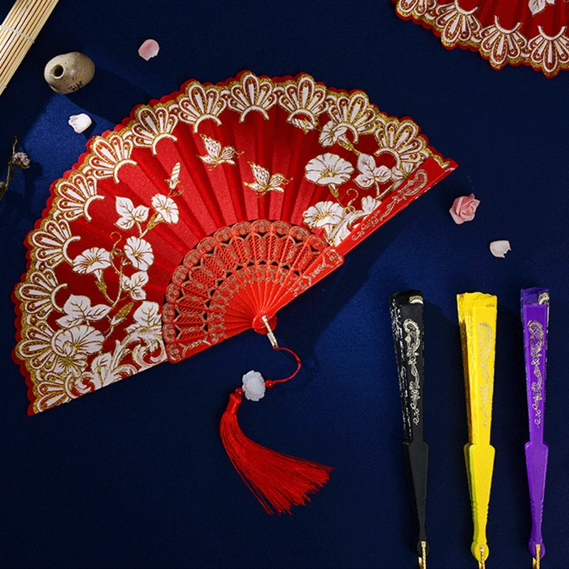 

Luxury Silk Cloth Gold Edge Fans Chinese Traditional Dance Fan Chinese Style Fan Customized Handmade Folding Fan