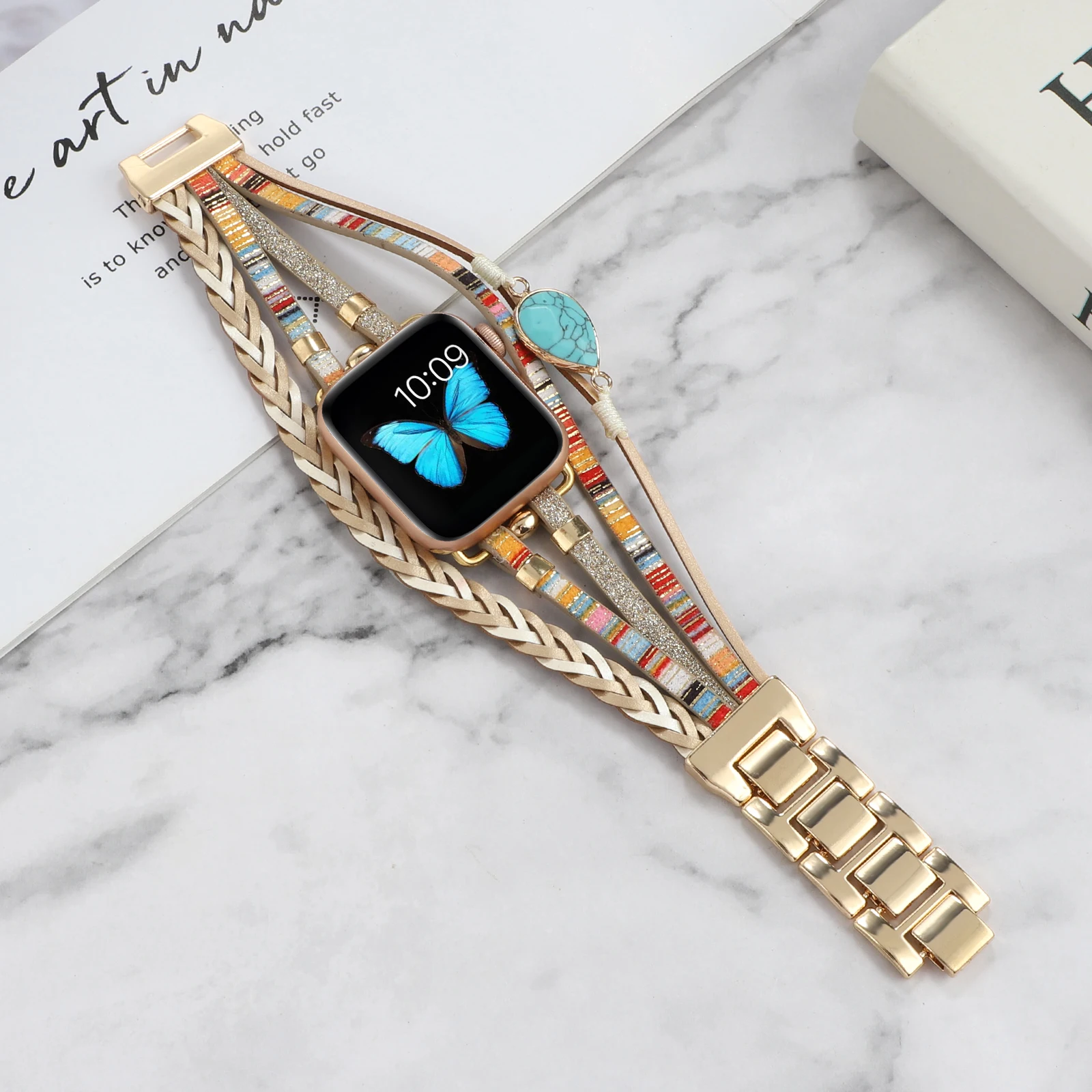 Jewelry original stone strap For Apple watch 8 7 45mm 41mm Ultra 49mm Metal replacement band For iwatch6 5 4 3 SE 44mm 42mm 40mm
