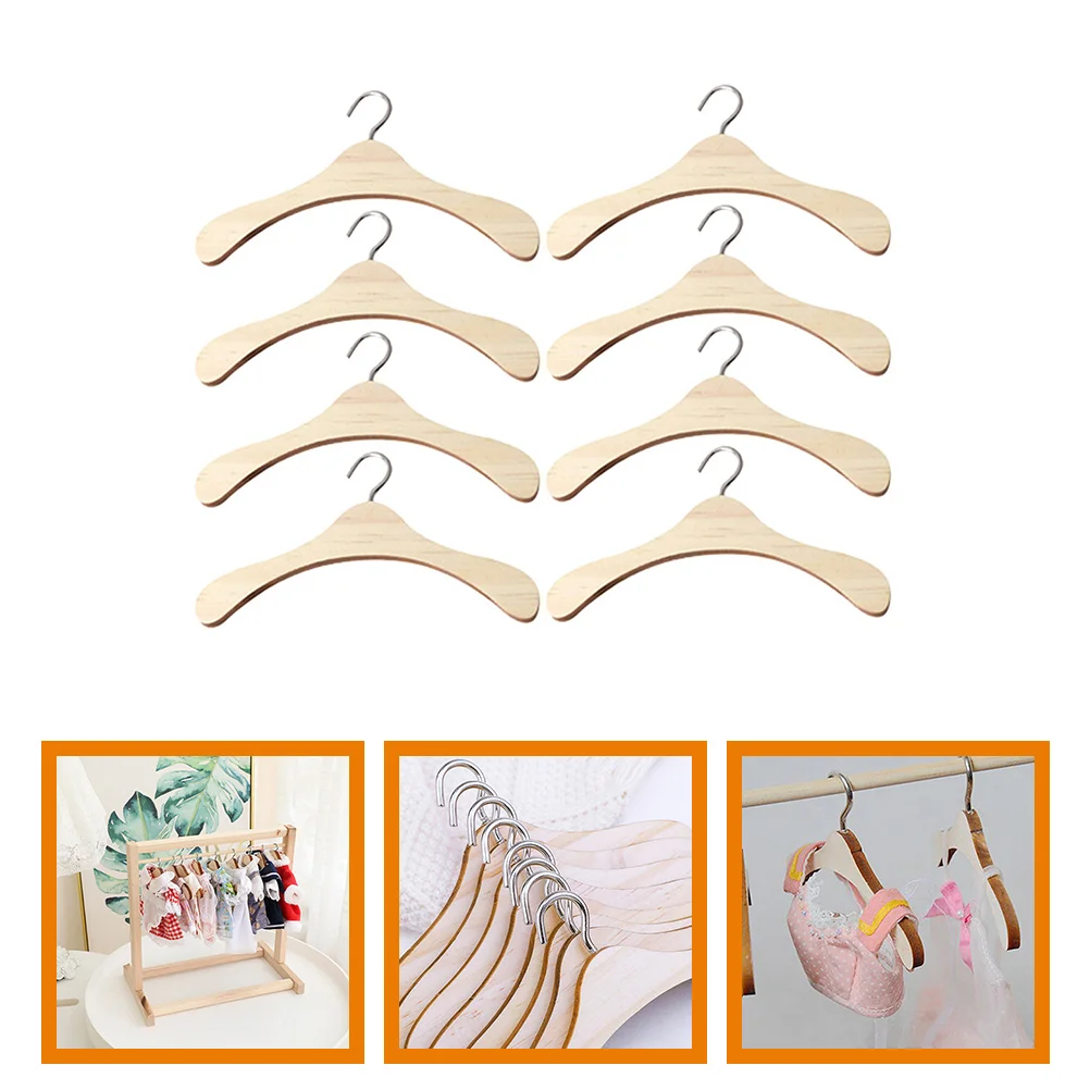 8-delige vintage hangers kleding ophangrek drager houten poppenhuis miniatuur pantoffels model