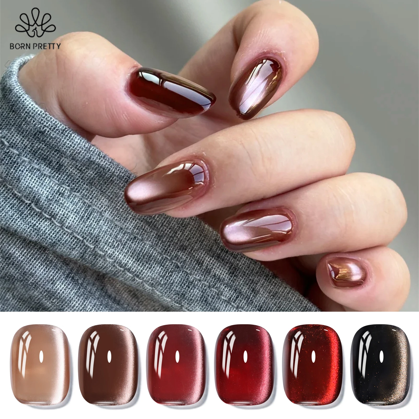 BORN PRETTY 6 Bottiglie HEMA TPO GRATIS Inverno Autunno Perlina di vetro Gatto Set di gel magnetico Rosso scuro Marrone Soak Off Kit di gel UV Salon Set
