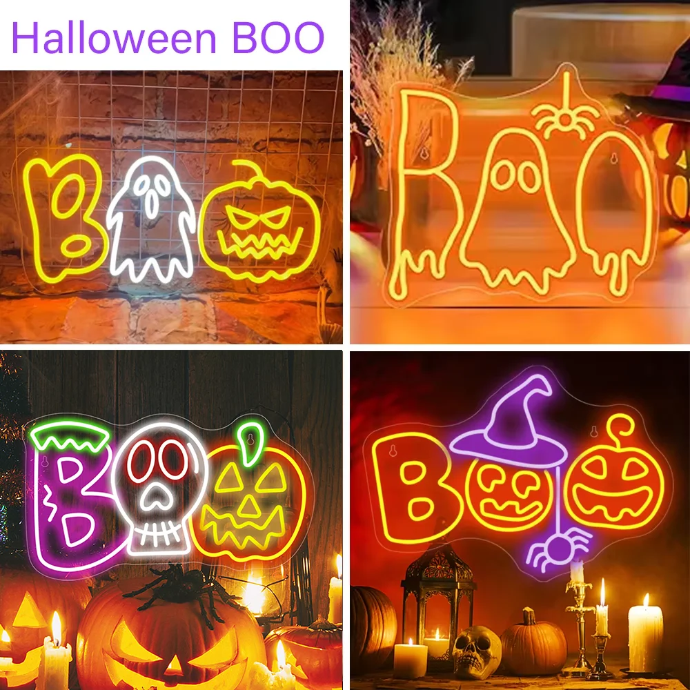 

Boo Neon Led Sign Pumpkin Ghost Halloween Room Decoration Led Lights Dimmable USB Lamp For Bedroom Bar Party Shop Art Wall Decor