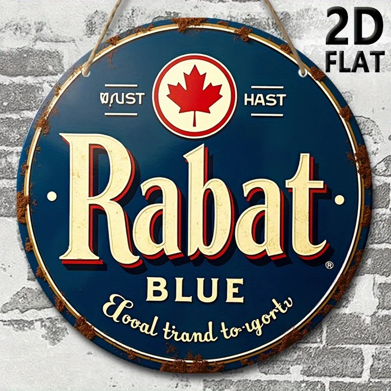 Letrero de pared de madera 2D plano y vintage Art Deco - Placa colgante redonda de madera reciclada de 7,87" con acabado azul desgastado y letra dorada