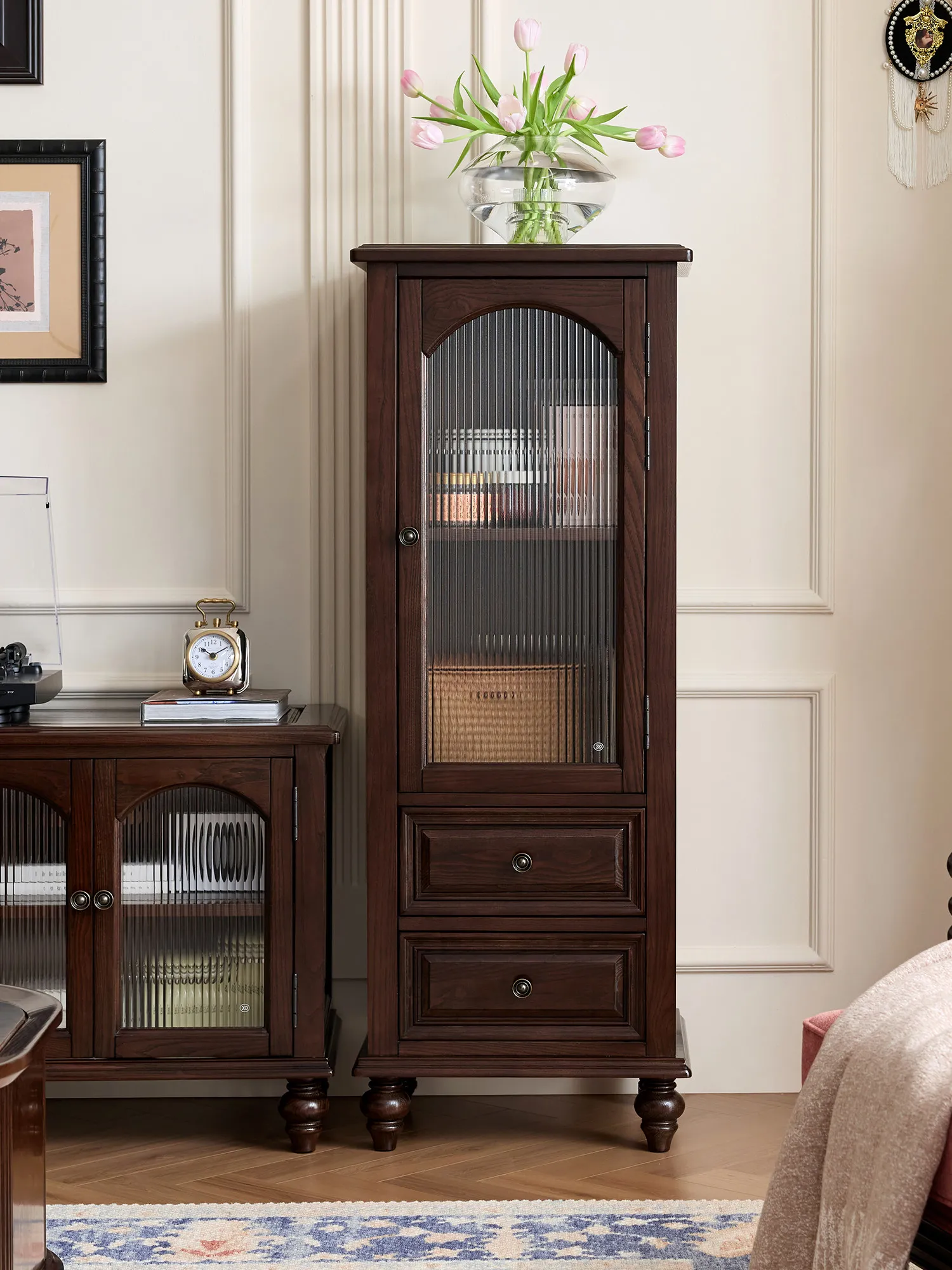 

PYJ all solid wood single door wine cabinet American French living room storage storage locker