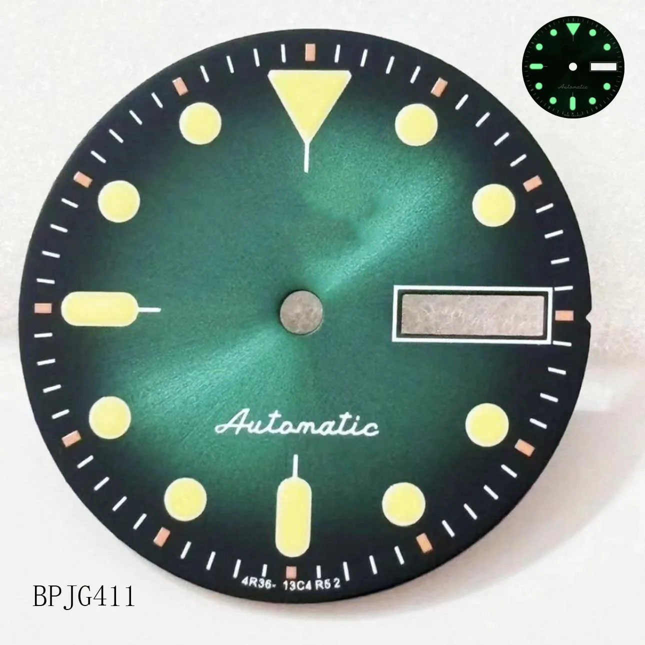 28.5mm nh36 S lie down 5 logo dial green Luminous Watch S5 logo Dial Watch Accessories Watch Face Suitable for NH36 Movement