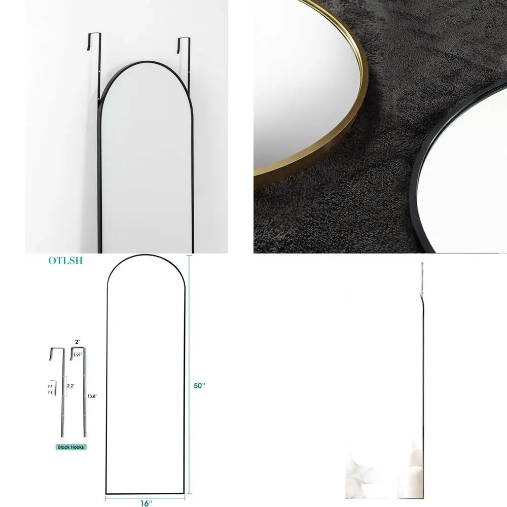 

16 x 50 Arched Wall Mirror for Over-the-Door Use - Sleek Design, Ideal for Bedrooms, Living Rooms, and Entryways - Black