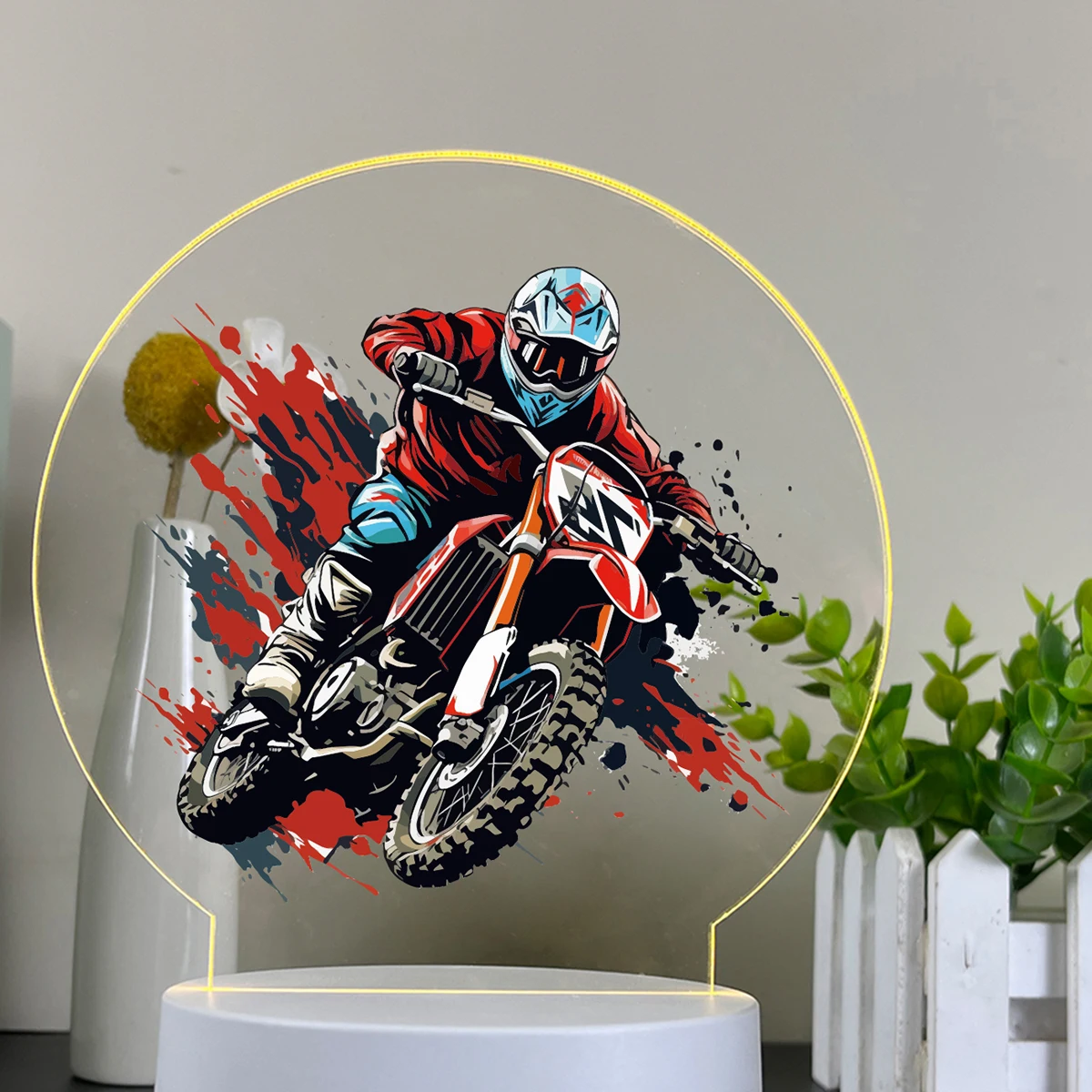 Motorcycle Funny  Acrylic Led Night Light 3D With Black Base For Bedroom Decor