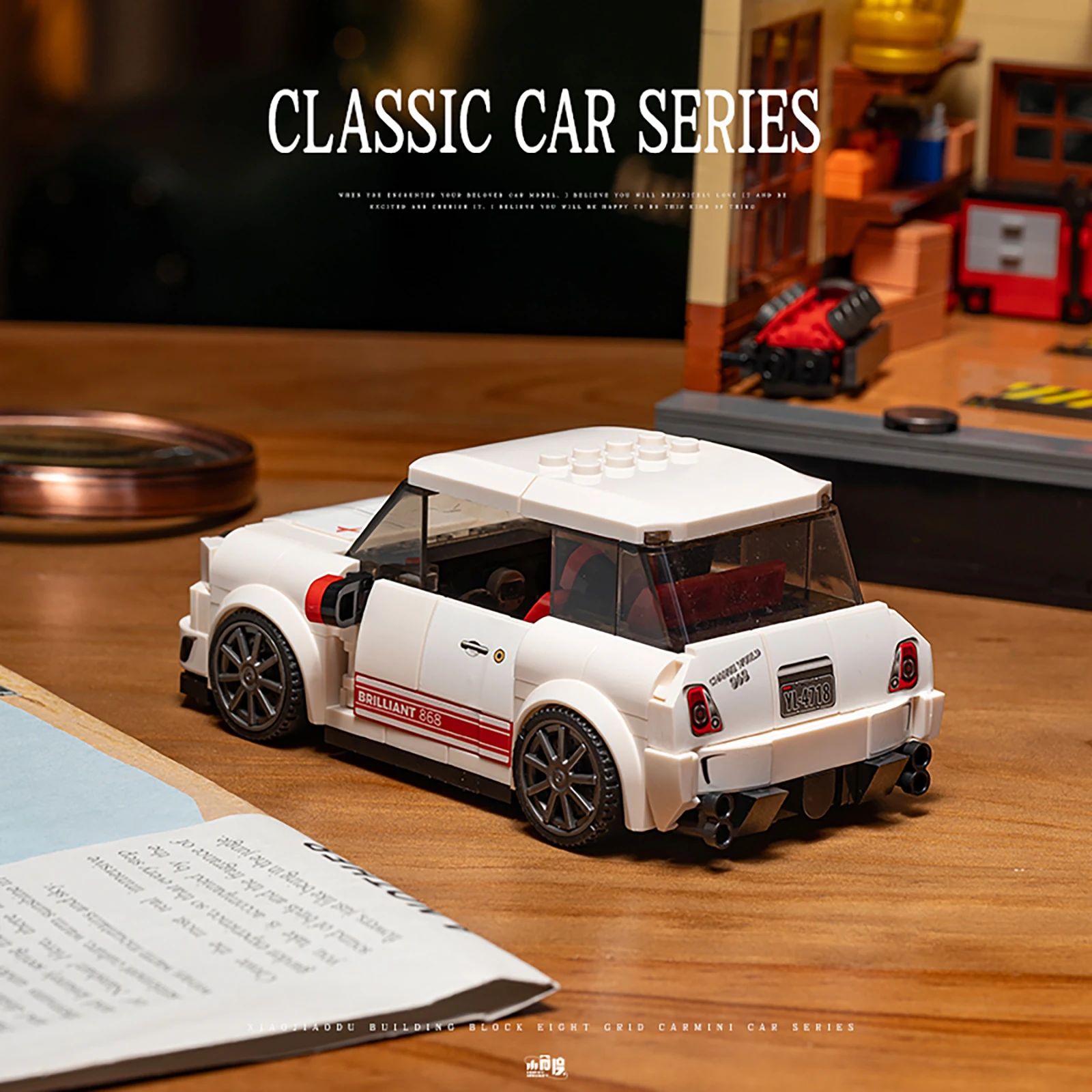 Assemblaggio di auto d'epoca Piccoli blocchi di costruzione Serie famosa Ragazzi Auto da corsa fai da te Veicolo da collezione MOC Mattoni Giocattoli Regali di festa