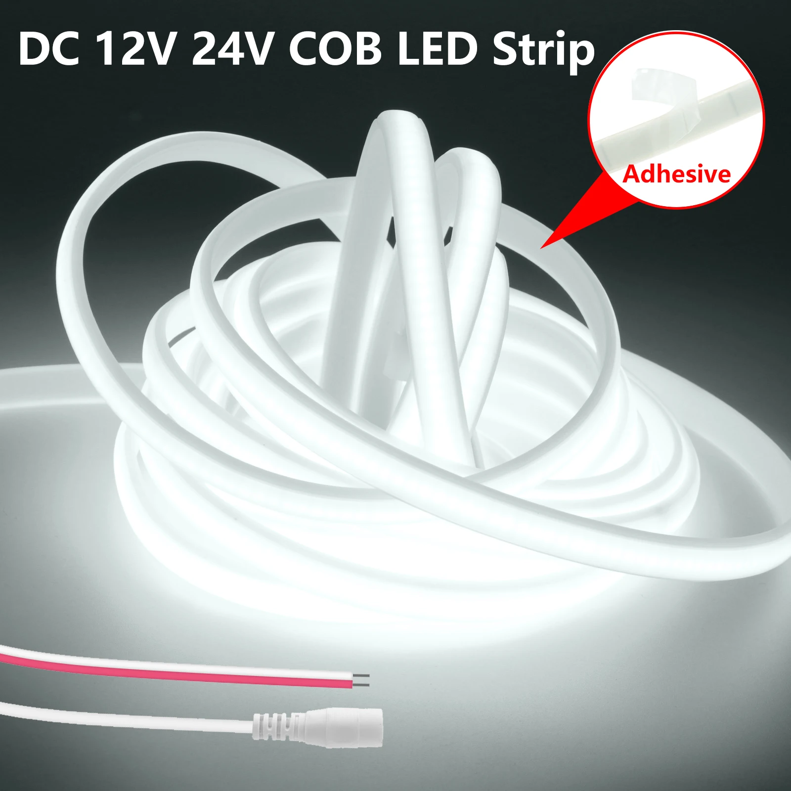 12V 24V Waterproof COB LED Strip High Density 320LEDs/m Natural Warm White Flexible Ribbon Adhesive Tape Indoor Outdoor Lighting