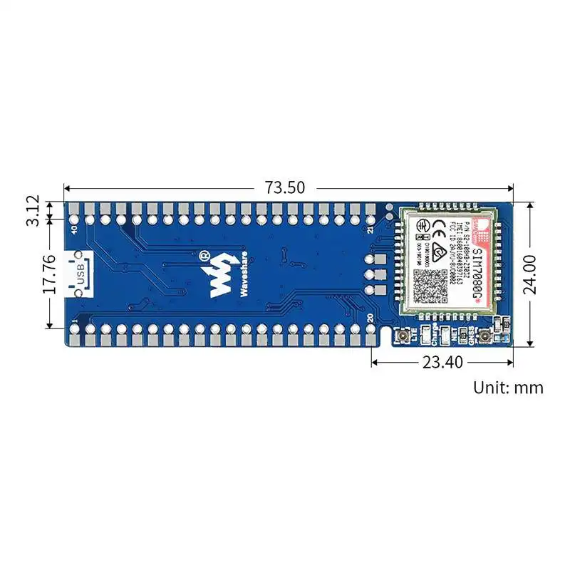 Waveshare SIM7080G NB-IoT / Cat-M(eMTC) / GNSS Module for Raspberry Pi Pico, Global Band Support Pico-SIM7080G-Cat-M/NB-IoT (EN)