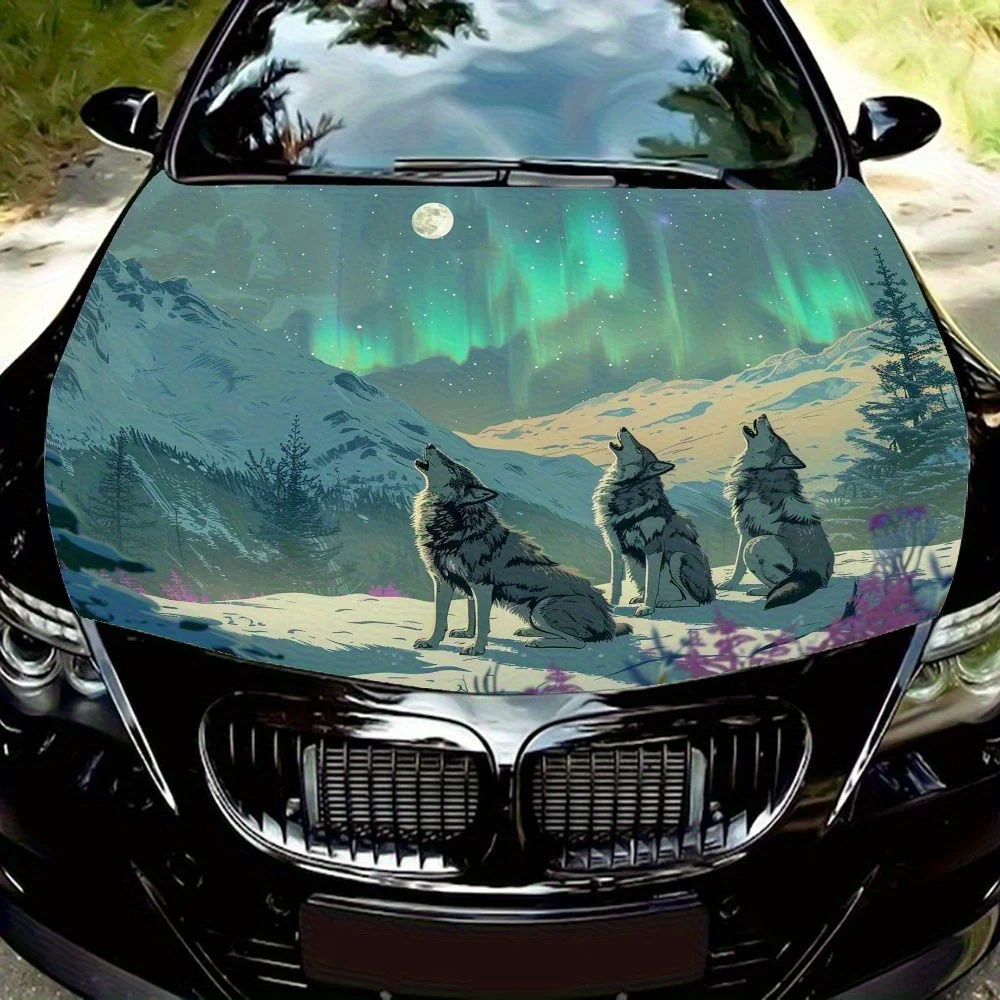 

Wolves Under The Aurora Car Hood Vinyl Sticker, Universal Fit, Durable Paper Material, Engine Cover Decal, Auto Accessories, Eye