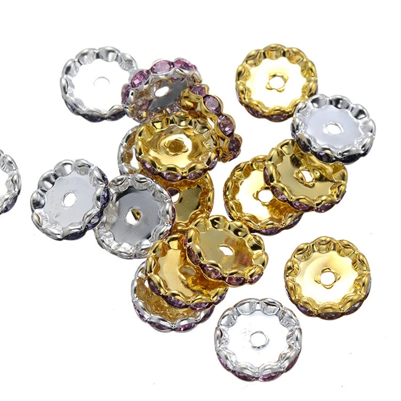 Juya 50Pcs/Lot Wholesale 15mm Cz Rhinestone Small Hole Round Metal Spacers For Handmade Beading Jewelry Making