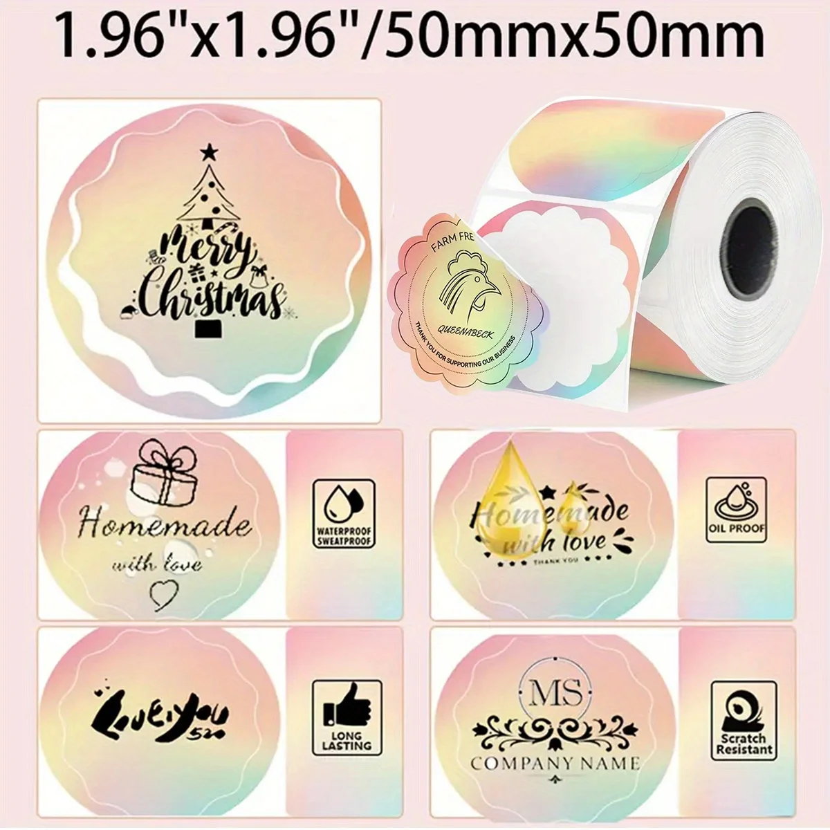 

School & Halloween Pastel Labels 1.96" - Waterproof Gradient Thermal for Phomemo M220, Christmas DIY, Memo Stickers