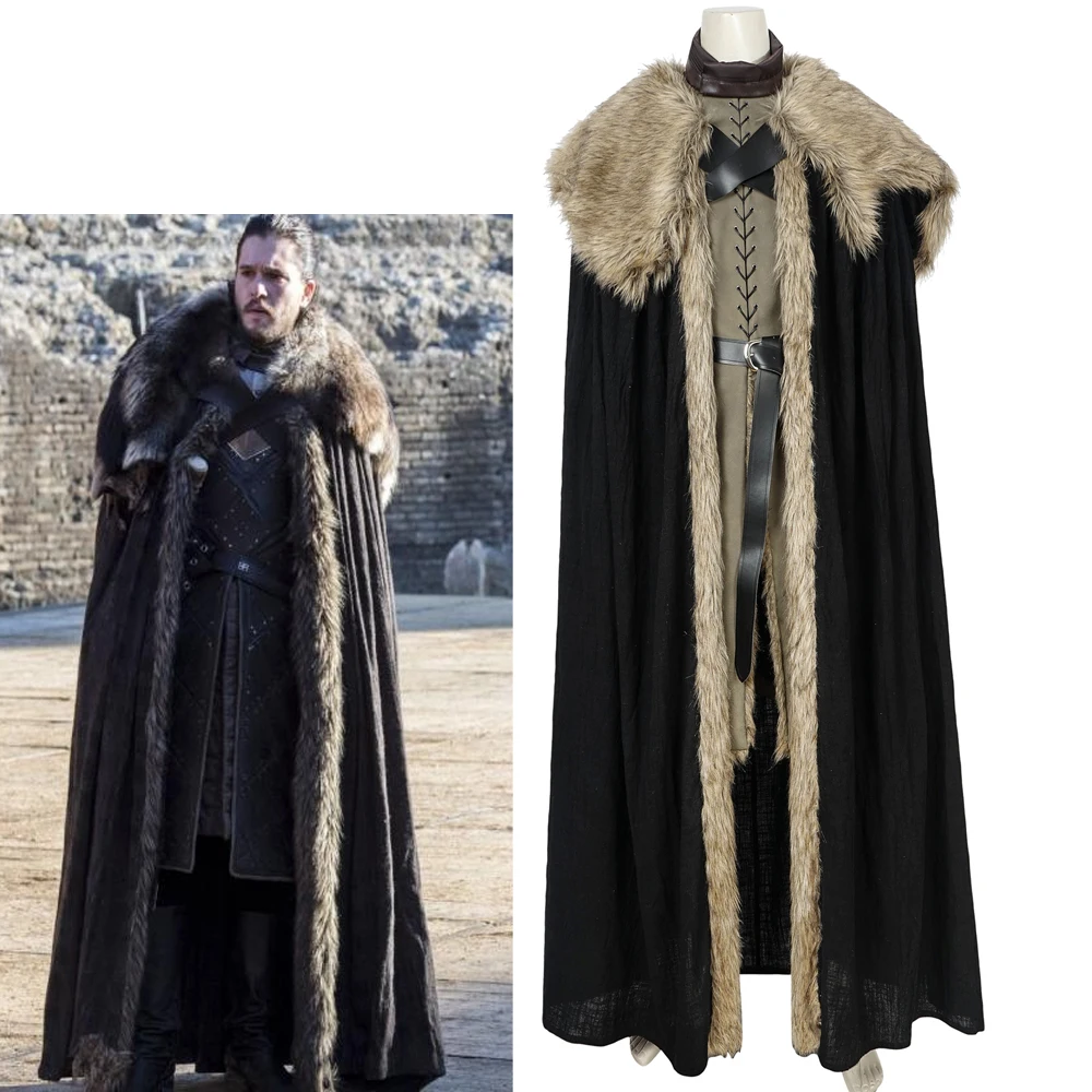 

TV series Season 8 Jon Snow Cosplay Costume Men's Cloak Top Pants Suit Halloween Carnival Party Outfit