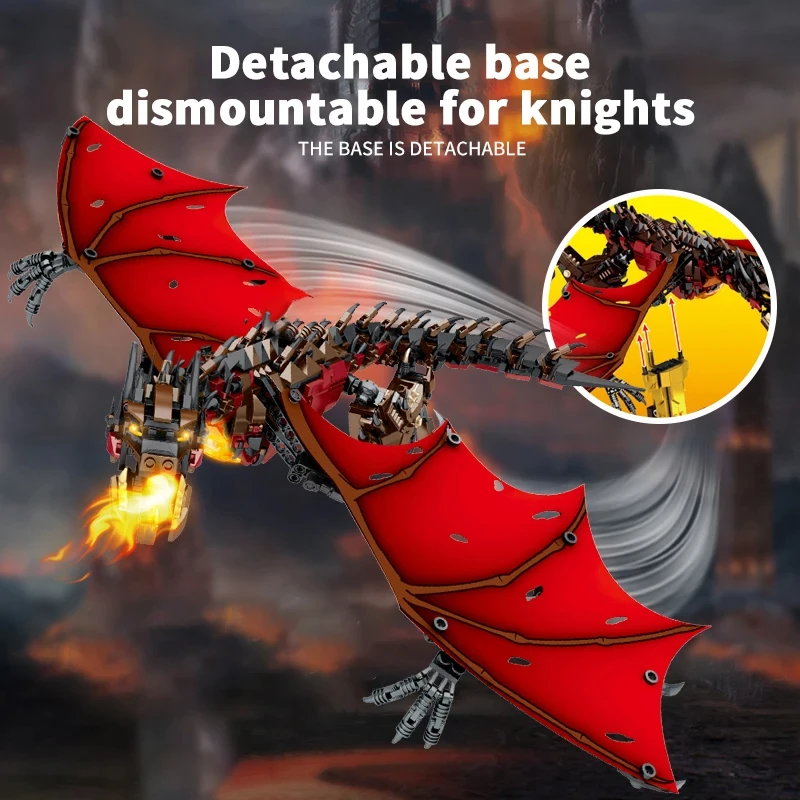 1359PCS Flames Dragon Smaug Building Blocks Animal Model Fire Breathing Dragon Bricks Desktop Display Toy For Kids Holiday Gifts