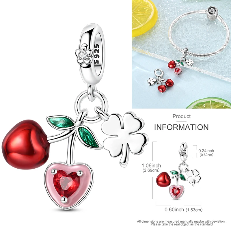 Frucht-Charm 925 Sterling Silber Erdbeere Kirsche Avocado Perlenanhänger Passend für Europäische Armbänder DIY Damenschmuck Geschenk 2026 – Detail 9