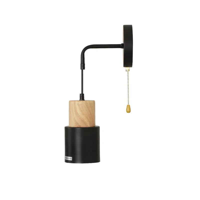 American Countryside Minimalist Bedside Wooden Wall Lamp Hallway Living  Decoration With Zipper Switch Wall Light