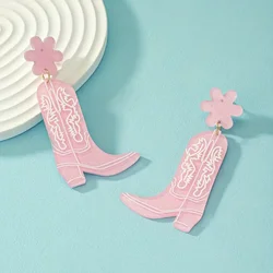 Flower & Western Cowgirl Boots Design Dangle Earrings Vacation Style Resin Jewelry Creative Holiday Ear Ornaments
