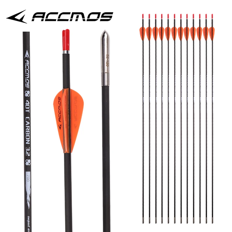 

40T-Pure Carbon Arrow ID3.2mm spine350/400/450/500/550/600-32in 650/700/750/800-31in for Archery Compound/Recuvre Bow Shooting