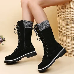 Women Plush Mid-calf Platform Boots 2023 Winter New Designer Warm Snow Boots Ladies Furry Lace Up Platform Shoes Botas De Mujer