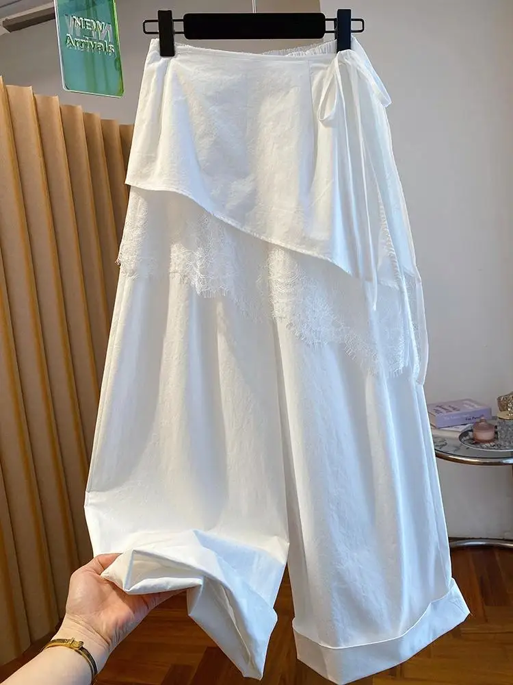 

2026 New White Women Thin Casual Straight Pants Shirttail Hem Loose Trendy Wide Leg Daily Wear Trousers