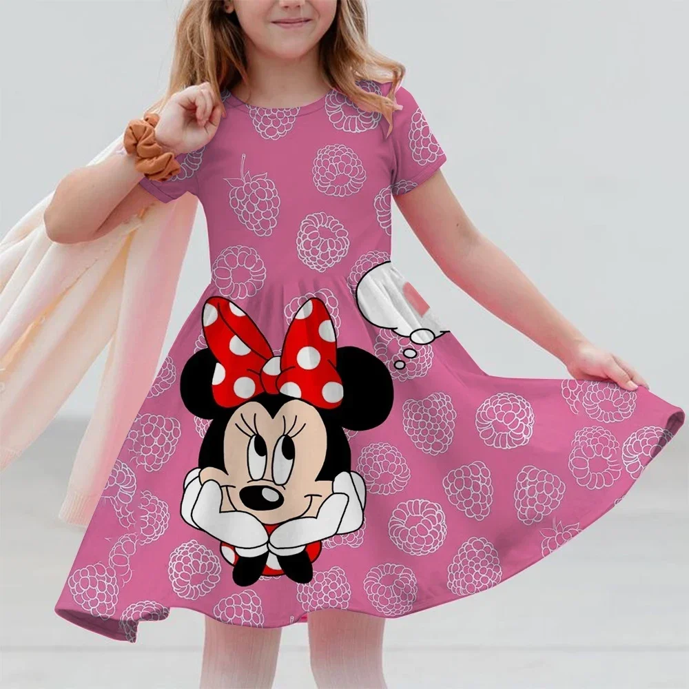 

Летнее милое платье с Микки Маусом для девочек Диснея, модное трендовое платье, детское повседневное стильное платье с короткими рукавами, наряд