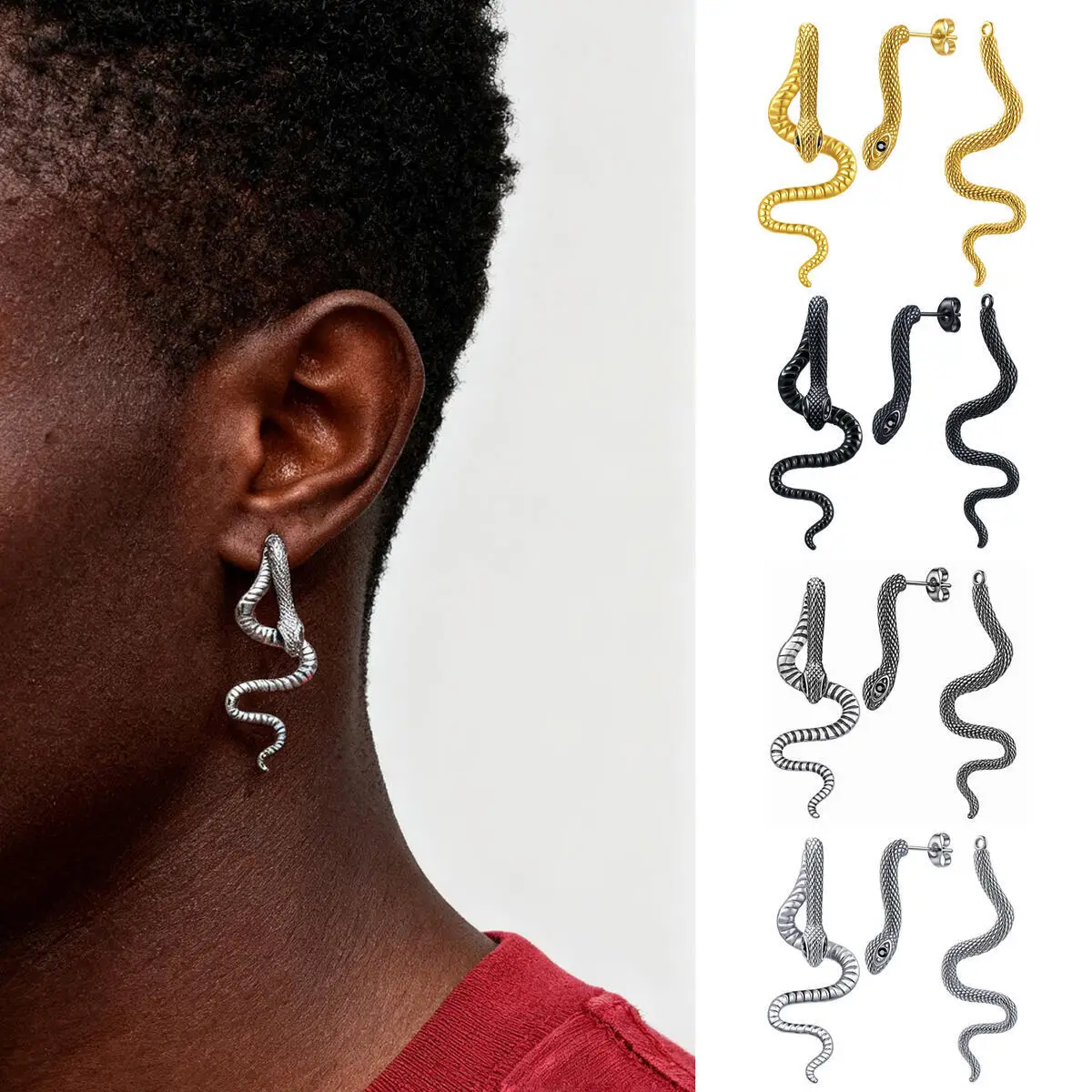 

Punk Snake Stud Earring for Men Women,Gothic Anti Allergy Stainless Steel Snake Body Earrings,Vintage Halloween Jewelry Gift