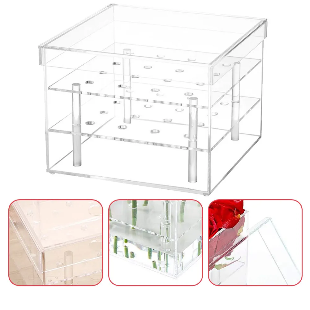 

Acrylic Flower Box Clear Eternal Square Holder Preserved Flower Packaging Box Wedding Bouquet Gift Display Case