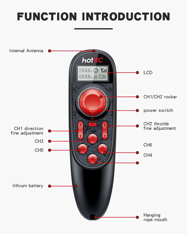 HOTRC DS-600 DS600 6-Kanal 2,4GHz Funksystem-Sender mit F-06A 1-6 Kanal Empfänger für RC-Boot Fernsteuerungssystem – Detail 11