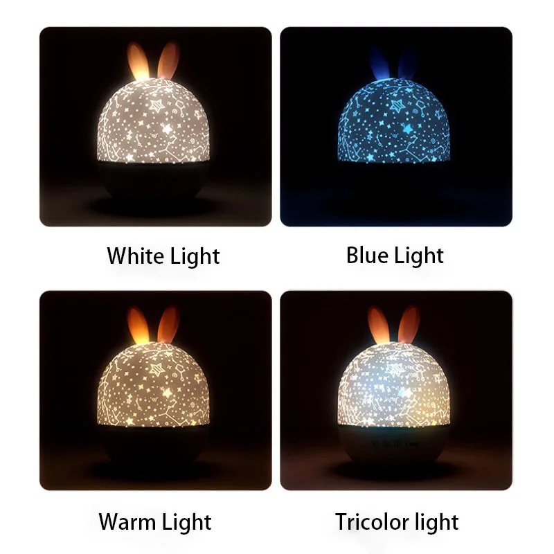 Colorful Life Rabbit Night Light for Kids Room Decor Bluetooth with Soothing Music Baby Night Lamp Star Projector,Christmas Gift